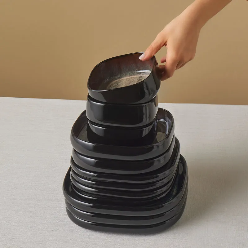 Karaca Earth Collection Galactic Shiny Black 55-teiliges Tafelservice für 12 Personen