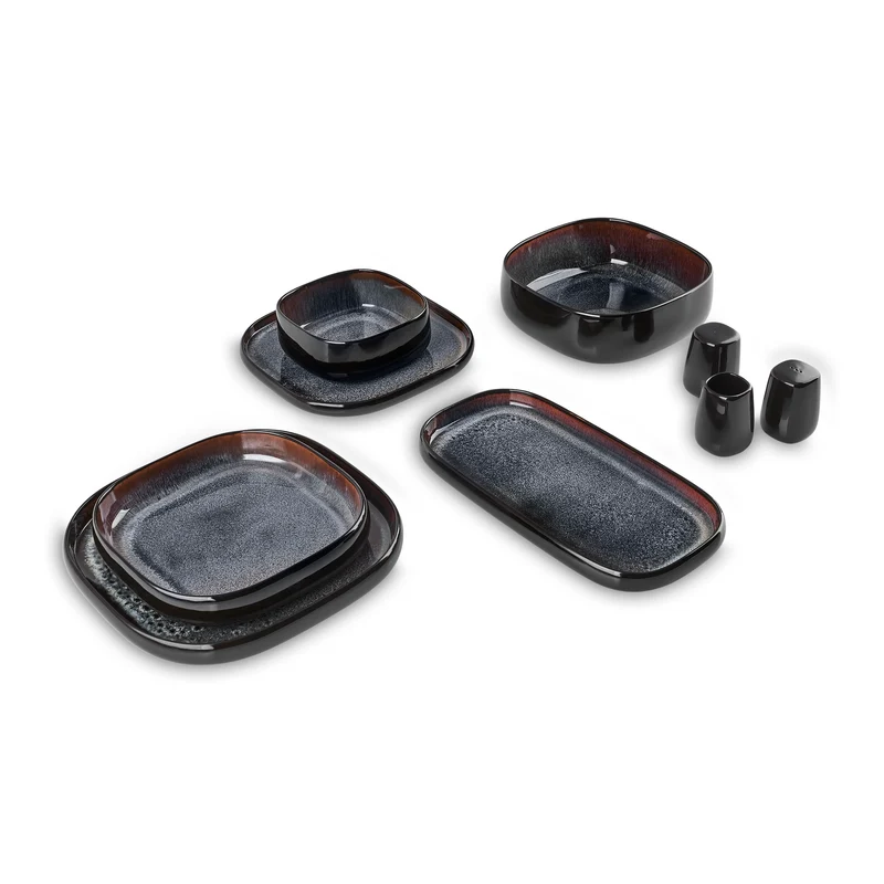 Karaca Earth Collection Galactic Shiny Black 55-teiliges Tafelservice für 12 Personen