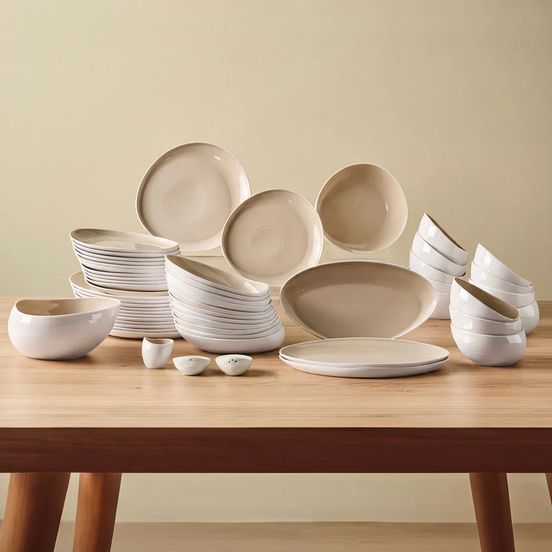Karaca Earth Collection Rise 55-teiliges 12-Personen-Tafelservice Plus Creme