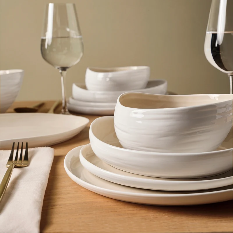 Karaca Earth Collection Rise 55-teiliges 12-Personen-Tafelservice Plus Creme