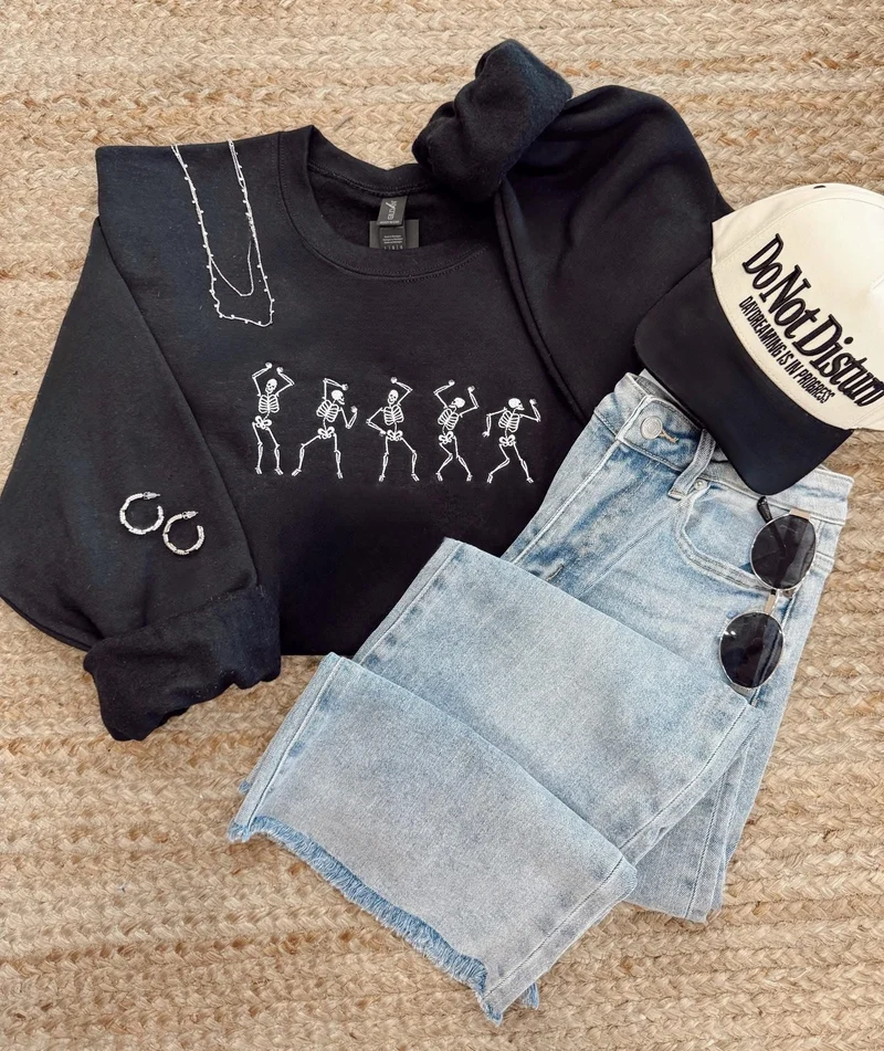Dancing Skeletons Embroidered
