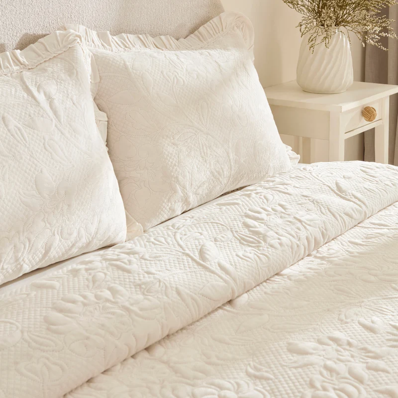 Karaca Audrey Tagesdecken-Set, Doppelbett, Ecru
