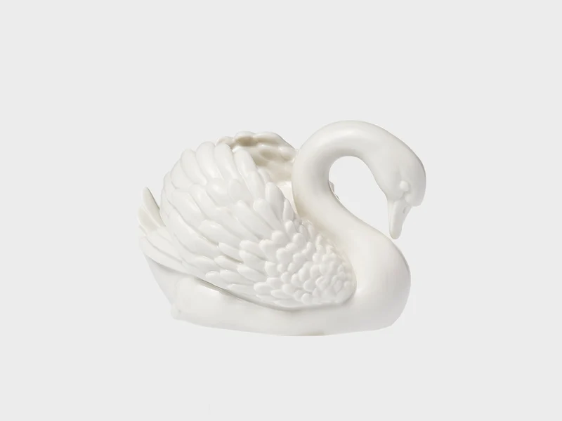 Schwan mit geschlossenen Flügel | 976b | 6 cm | glasiert und elfenbeinfarbig gebrannt