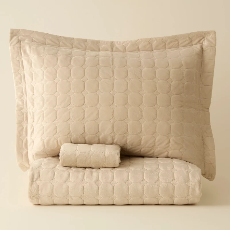 Karaca Alice Tagesdecken-Set, Einzelbett, Beige