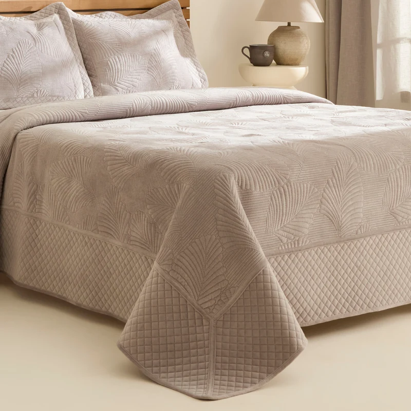 Karaca Lean Tagesdecken-Set, Doppelbett, Hellgrau