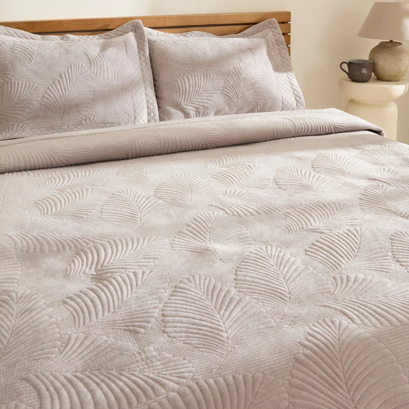 Karaca Lean Tagesdecken-Set, Doppelbett, Hellgrau