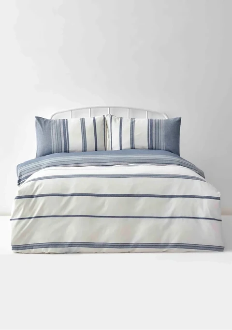Karaca Home Dobby Woven 100 % Baumwoll-Bettwäsche-Set, Doppelbett, Weiß-Indigo