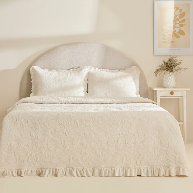 Karaca Audrey Tagesdecken-Set, Einzelbett, Ecru