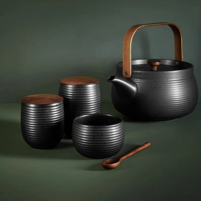Teekanne mit Holzgriff, black, 1,5 l. | 23370190 | Porzellan