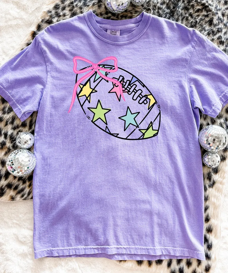 ADULT Bow Football Outline Stars Violet Tee
