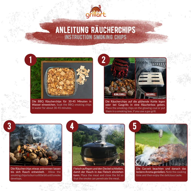 XL Premium Räucherchips Mix – sehr rauchaktives Räucherholz / Holzhackschnitzel Kirsche 750g.