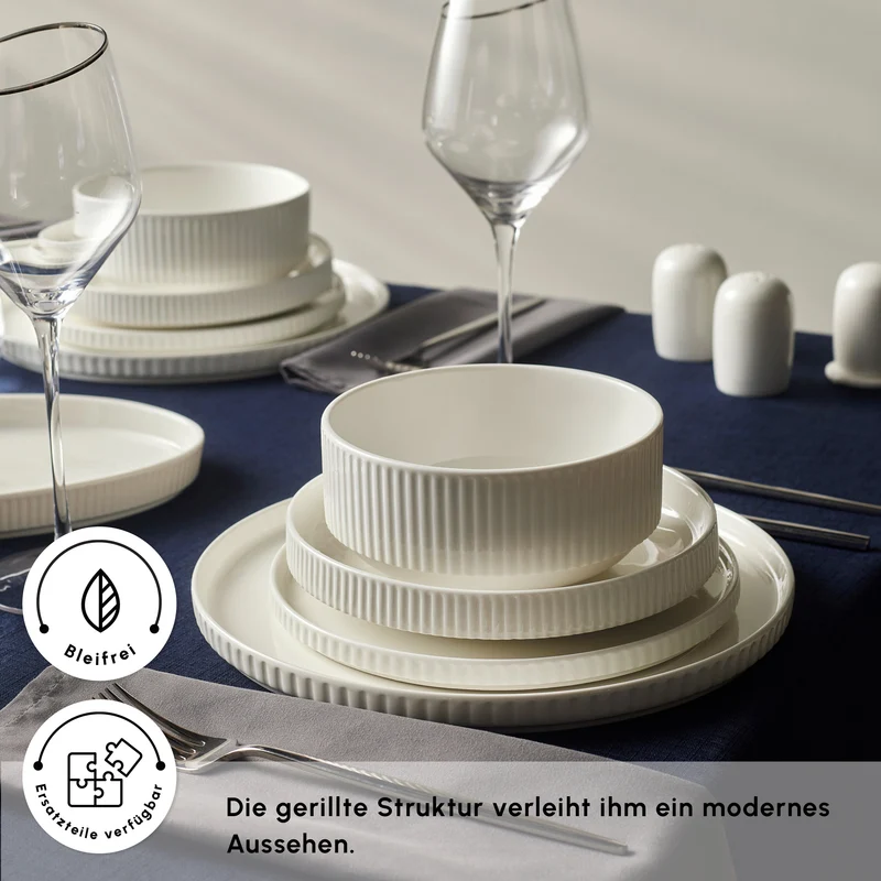 Karaca Forever Bone Pablito 53-Teiliges Tafelservice Für 12 Personen, Weiß