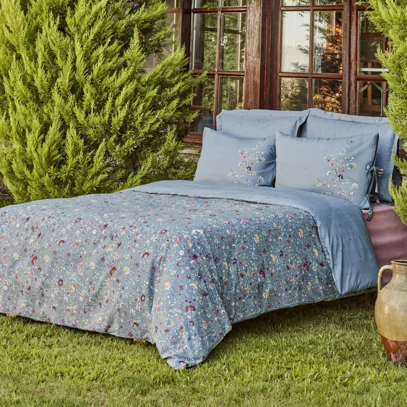 Karaca Ansey Bettbezug-Set aus 100 % türkischer Baumwolle, Doppelbett, Blau