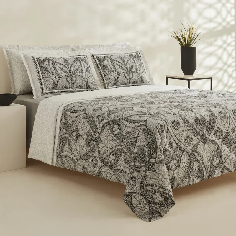 Karaca Santi Bettbezug-Set aus 100 % türkischer Baumwolle, Einzelbett, Schwarz