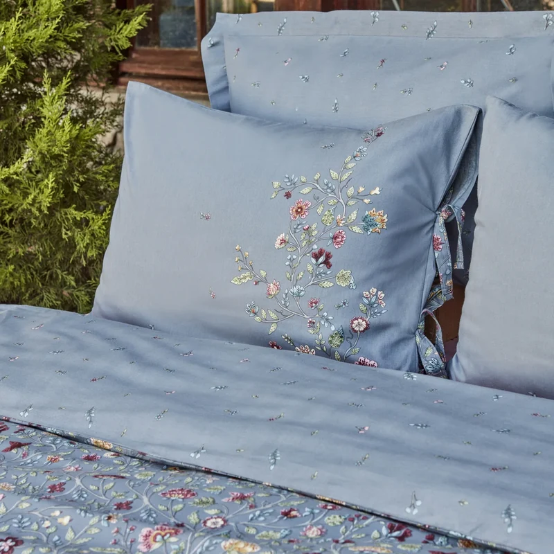 Karaca Ansey Bettbezug-Set aus 100 % türkischer Baumwolle, Einzelbett, Blau