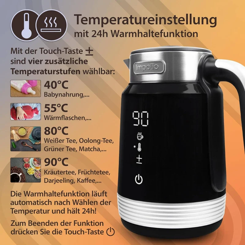 Retro Novo Wasserkocher | Doppelwandig | Edelstahl 1.7 Liter | 2200W |