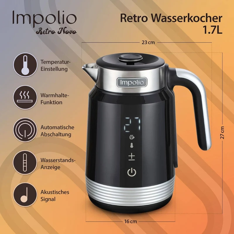 Retro Novo Wasserkocher | Doppelwandig | Edelstahl 1.7 Liter | 2200W |