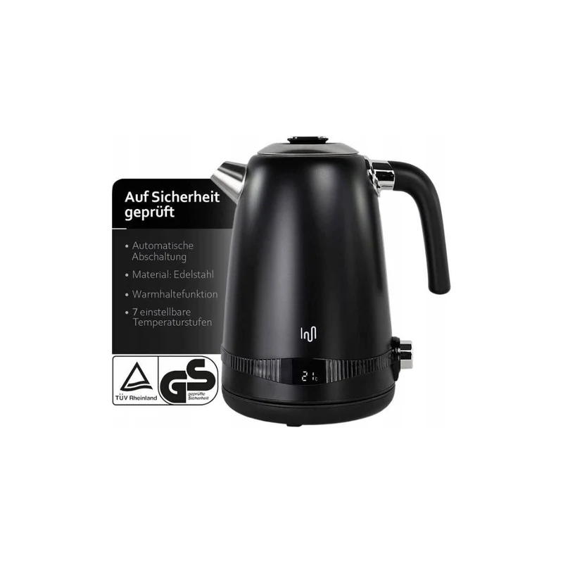 Edelstahl Retro Wasserkocher | Vintage Design | Schwarz | LCD digital Display | 1,7 Liter
