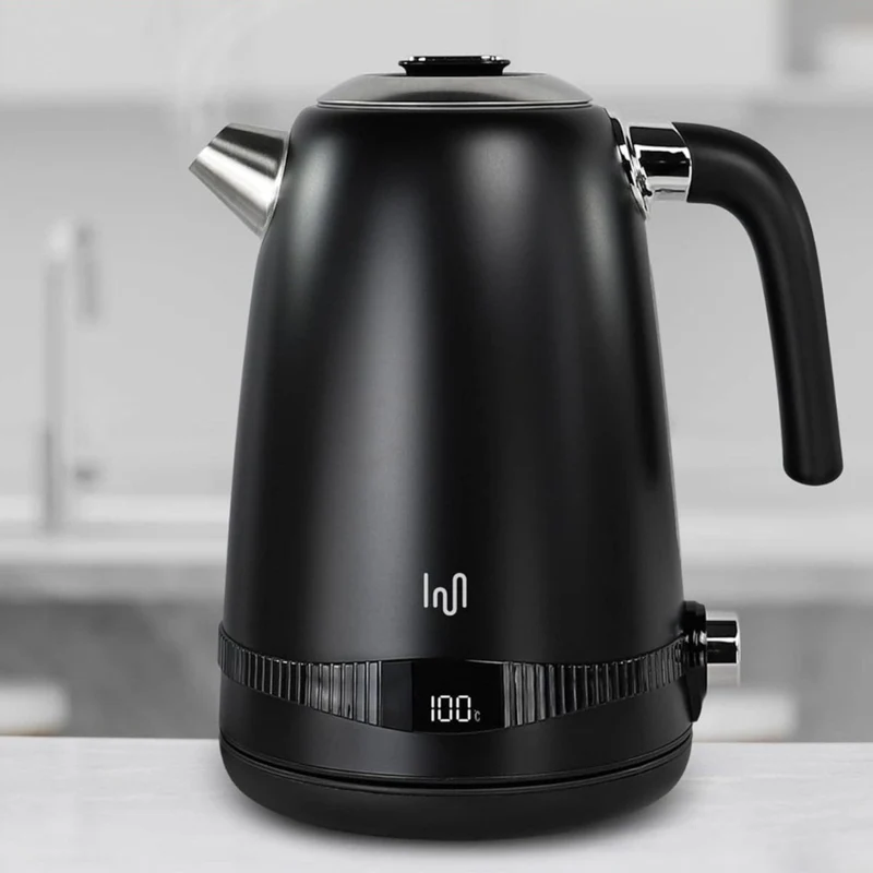 Edelstahl Retro Wasserkocher | Vintage Design | Schwarz | LCD digital Display | 1,7 Liter