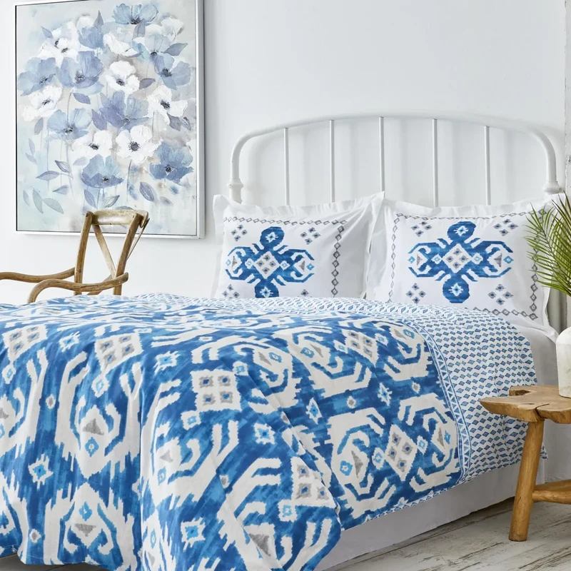 Karaca Neos Bettbezug-Set aus 100 % türkischer Baumwolle, Doppelbett, Blau