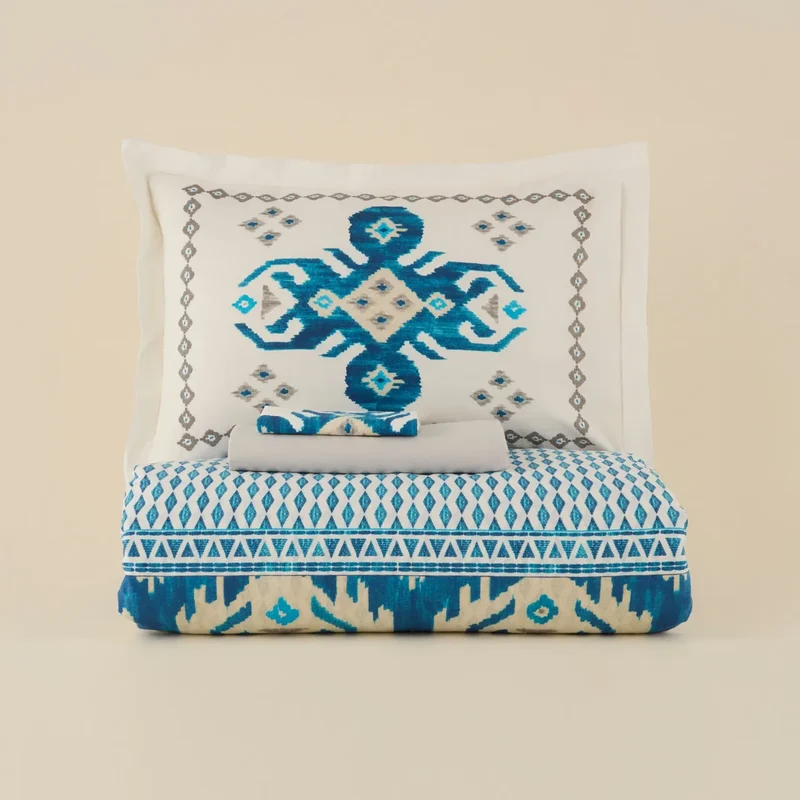 Karaca Neos Bettbezug-Set aus 100 % türkischer Baumwolle, Doppelbett, Blau