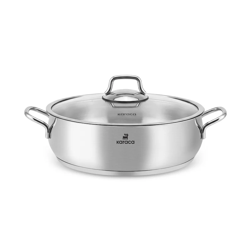 Karaca Emirgan Edelstahl-Schmortopf mit Deckel, 30 cm, Silber