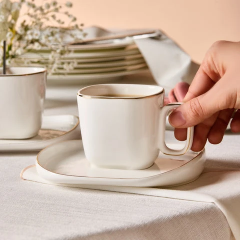 Karaca Streamline Plato 4-teiliges Tee-Set für 2 Personen, 220 ml, Weiß