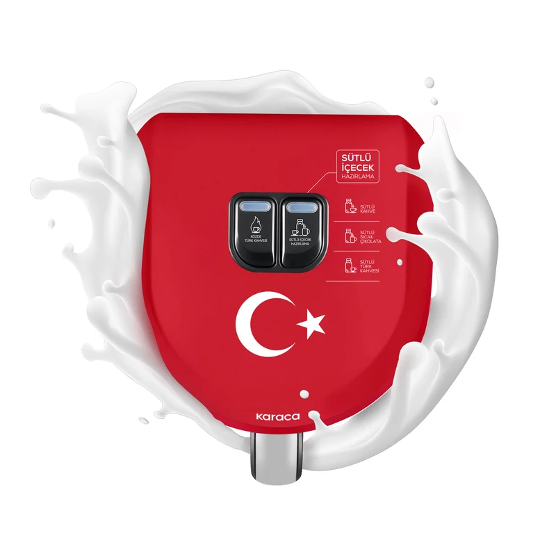 Karaca Hatır Hüps Türkiye – Türkische Kaffeemaschine mit Milchfunktion, 5 Tassen, mit Nationalhymne, Flaggenrot