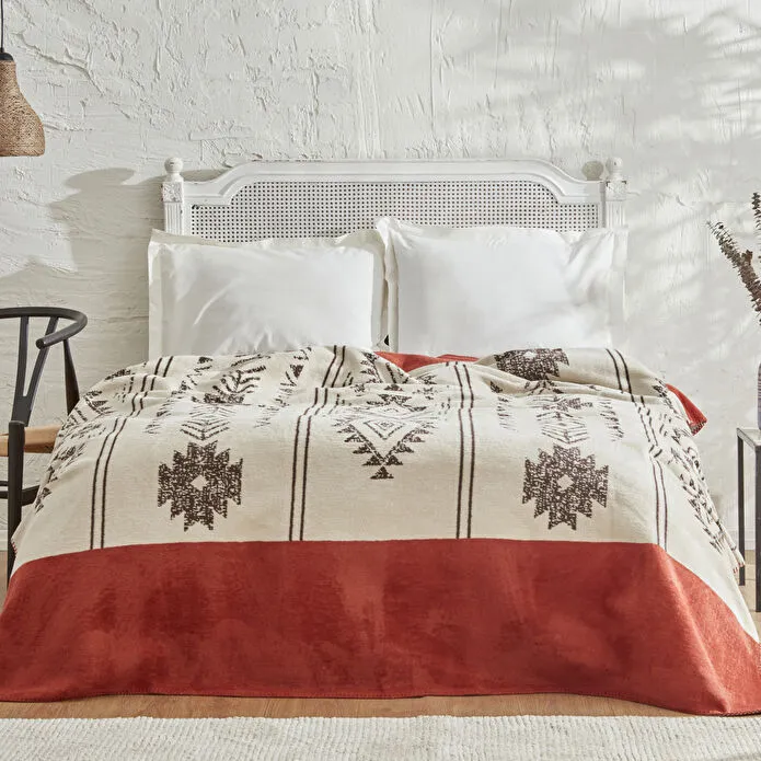 Karaca Home Raya Baumwolldecke für Doppelbett, Terrakotta