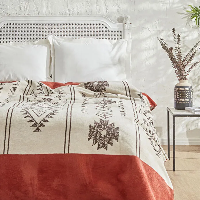 Karaca Home Raya Baumwolldecke für Doppelbett, Terrakotta