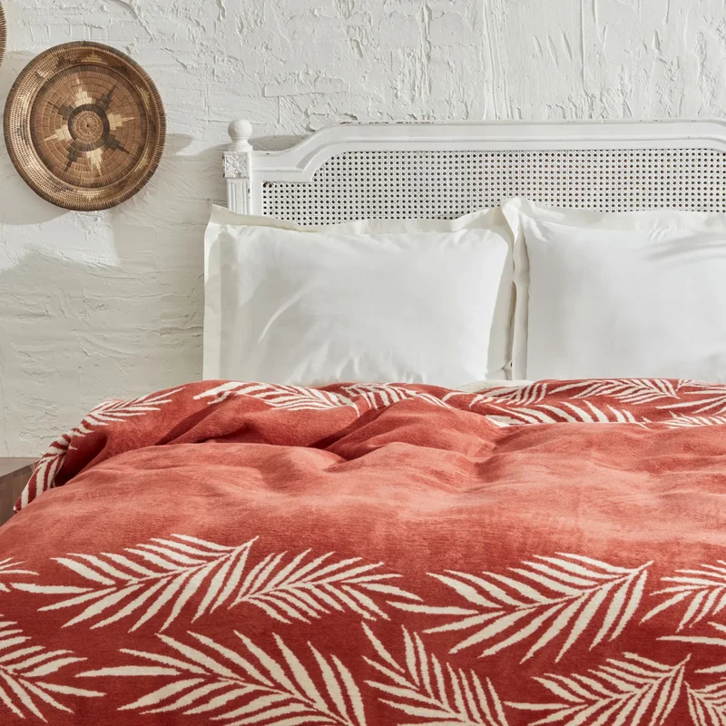 Karaca Home Leaf Double Baumwolldecke Terrakotta