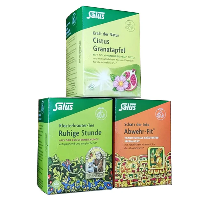 Salus Teeauswahl 3 St.: Ruhige Stunde 27 g Bio, Cistus Granatapfel 30g Bio und Abwehrfit 30g Bio (je 15 Filterbeutel, gesamt 87g)