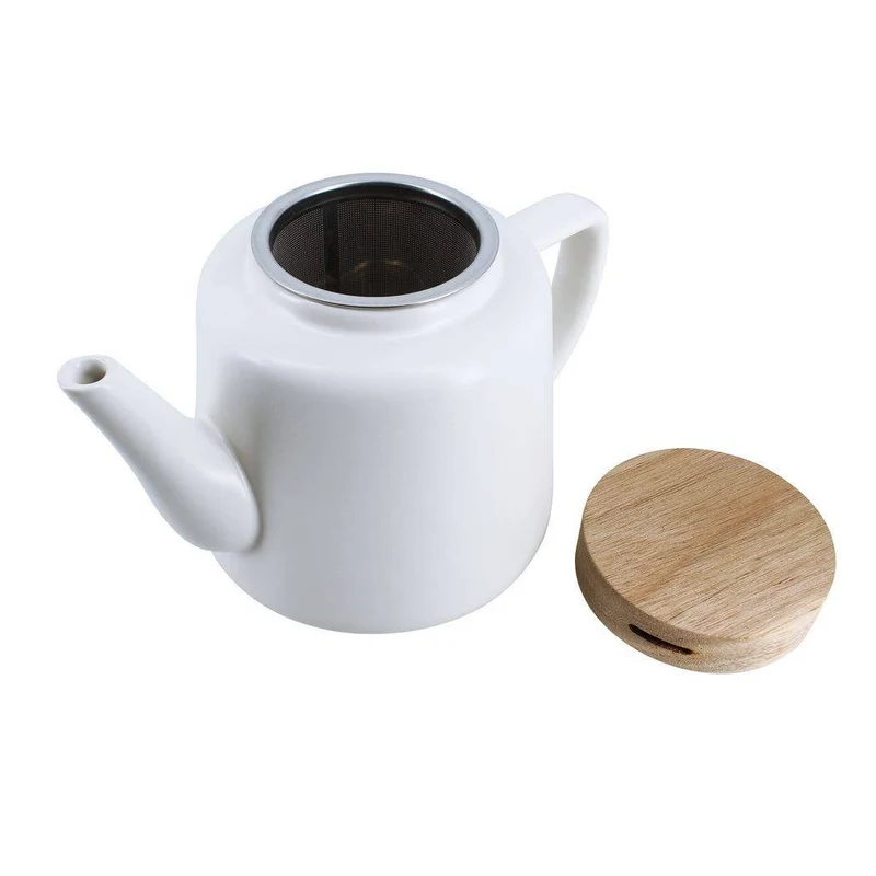 Ogo living | Teekanne Enzo | weiß | Porzellan mit Holzdeckel | 680 ml
