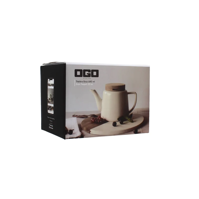 Ogo living | Teekanne Enzo | weiß | Porzellan mit Holzdeckel | 680 ml