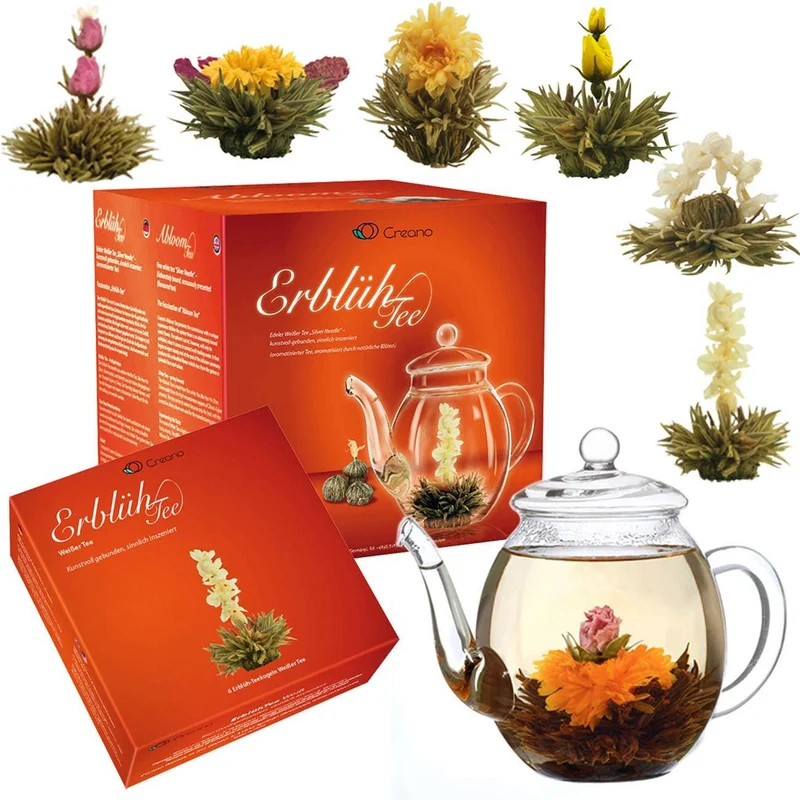 Creano | Teeblumen Mix | Geschenkset | ErblühTee | mit Glaskanne