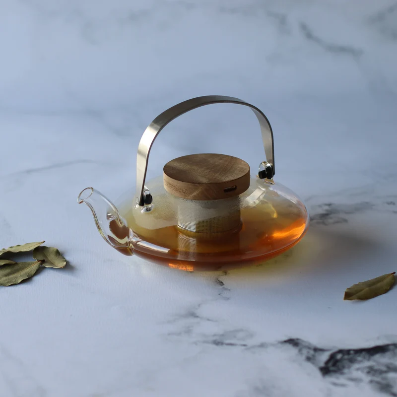 Ogo living | Sophia Teekanne Glaskanne aus Borosilikatglas mit Akaziendeckel | 500ml