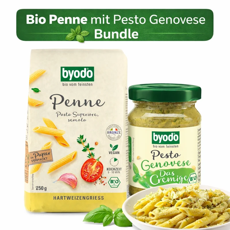 Byodo Penne + Pesto, schnelles Rezept