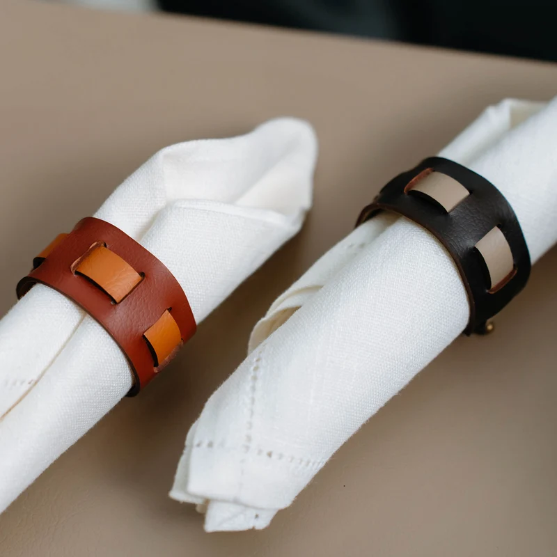 Leather Rectangular PLACEMAT & Napkin Rings BOTTEGA by Ekaterina Borovkova for ADJ STYLE