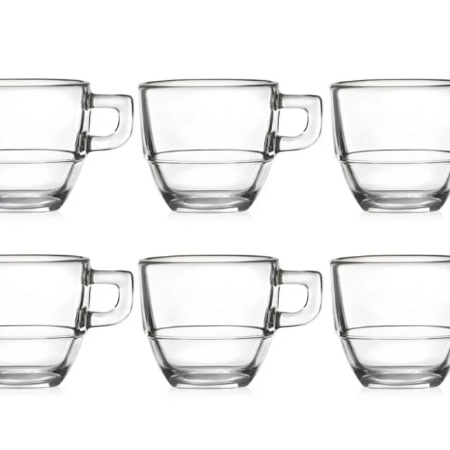 RCR Caffè 6-teiliges Glas-Espressotassen-Set für 6 Personen, 80 ml, Transparent