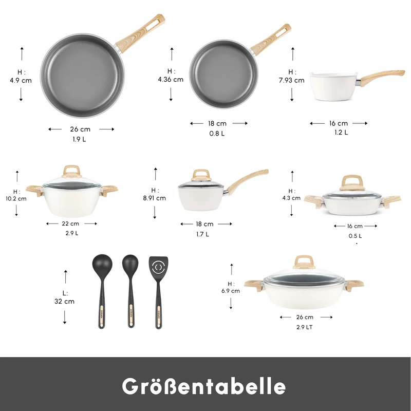 Karaca Swiss Crystal 15-teiliges Kochtopfset Creamy