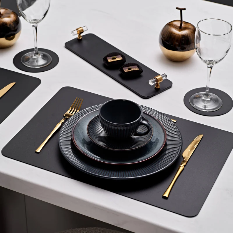 Leather Rectangular PLACEMAT & Napkin Rings BOTTEGA by Ekaterina Borovkova for ADJ STYLE