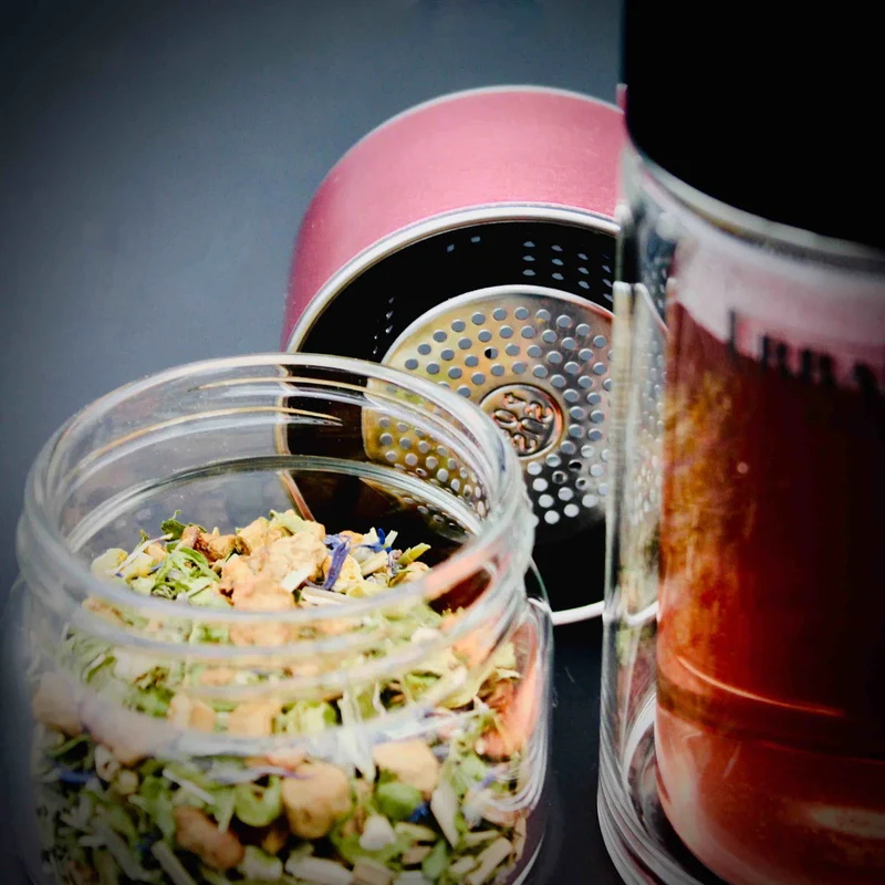 Tea Infuser – Doppelwandige Thermo-Glas-Teeflasche – Pink – Edelstahl | Teezubehör