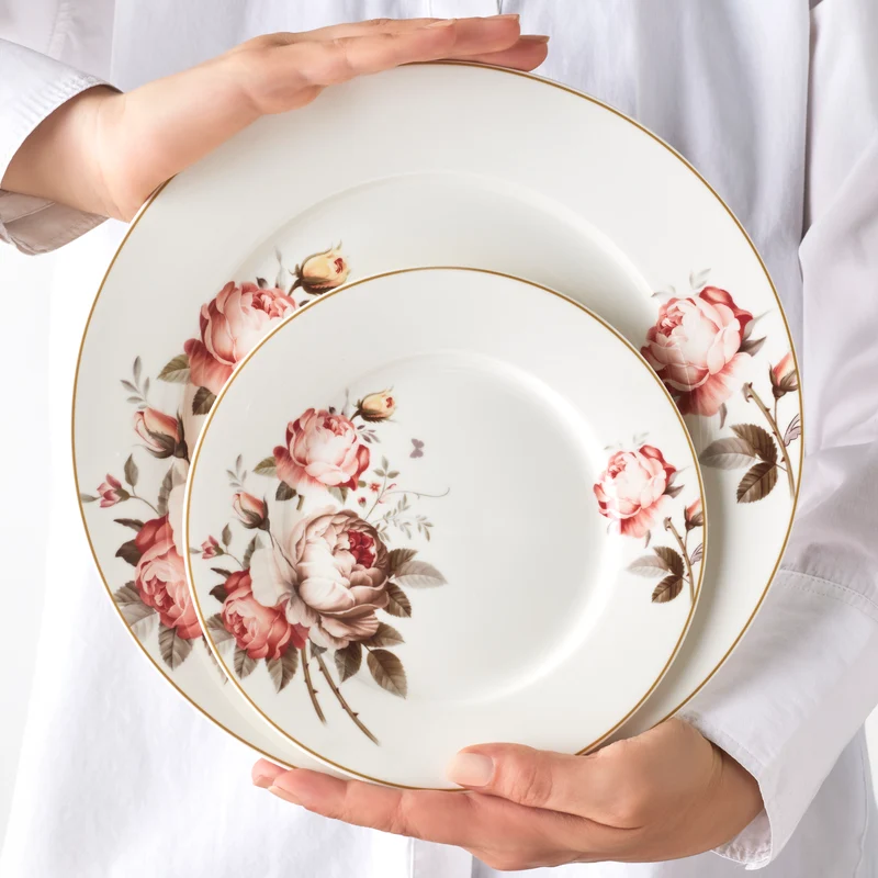 Karaca Bone China Rosie 24-teiliges Tafelservice für 6 Personen, Mehrfarbig