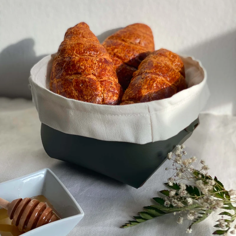 Leather Bread Basket with Cotton Bag Set of 2 by Ekaterina Borovkova for ADJ STYLE