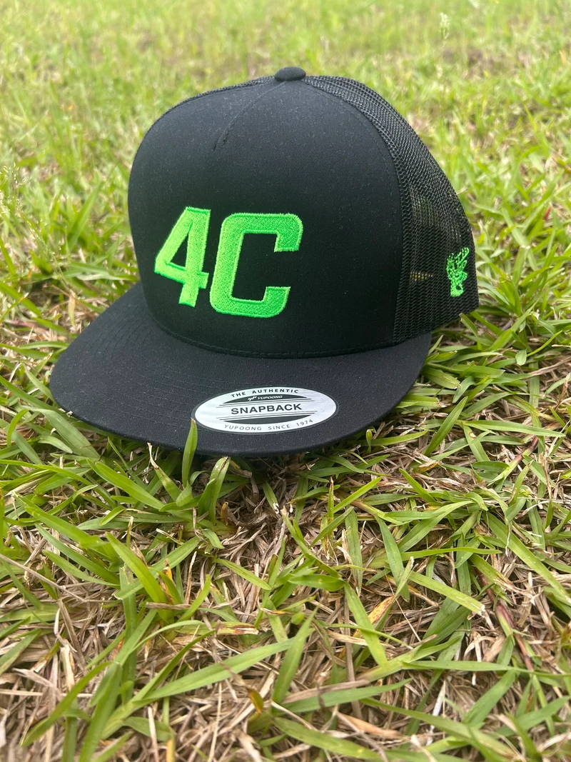 4C Lime Green Embroidered Black Hat