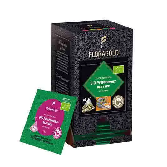 FLORAGOLD® Bio Pfefferminzblätter geschnitten | BIO | Kräutertee | Pyramidenbeutel