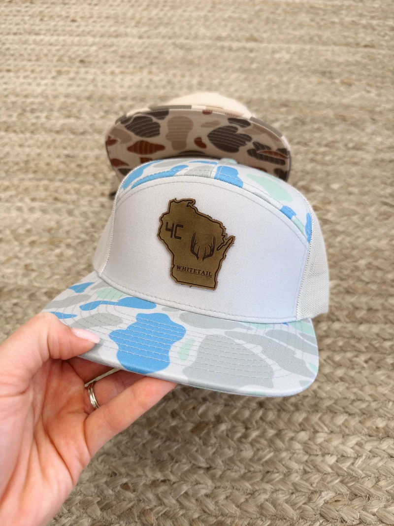 4C Whitetail State Leather Patch Camo Hats- WI, IA
