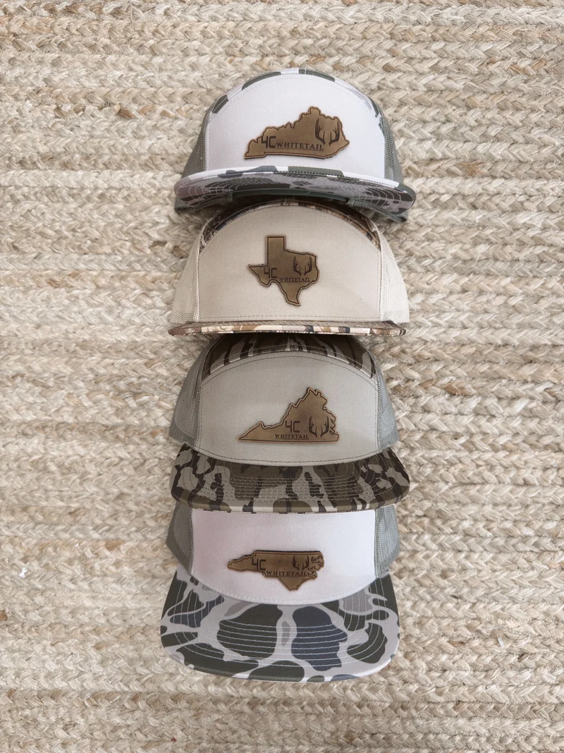 4C Whitetail State Leather Patch Camo Hats- KY, TX, VA, NC
