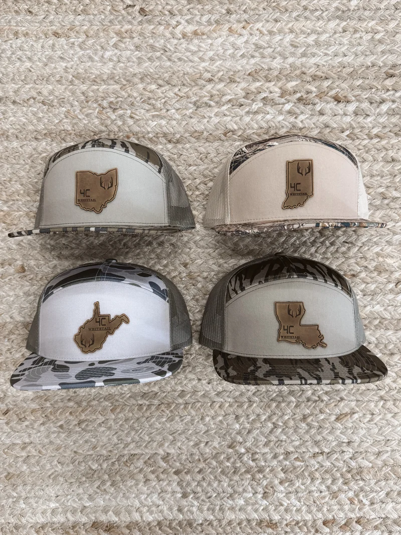4C Whitetail State Leather Patch Camo Hats- OH, IN, WV, LA