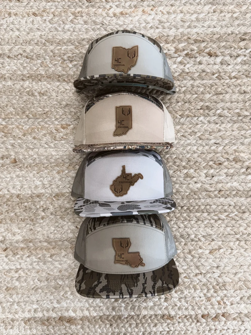 4C Whitetail State Leather Patch Camo Hats- OH, IN, WV, LA